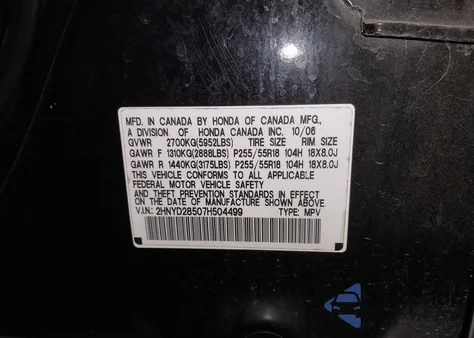 2007 Acura Mdx Sport Package из США, поврежденный, VIN 2HNYD28507H504499